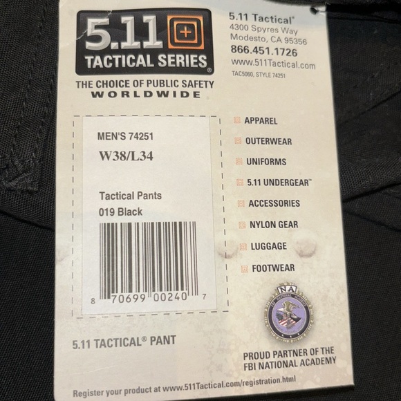 5.11 Work Gear Men's Work Pants 100% Cotton, Black, 38W x 34L, Style 74251 - Picture 4 of 6